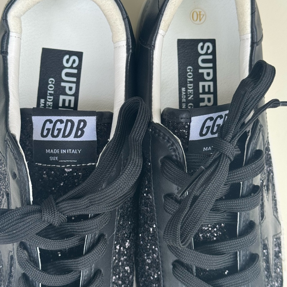 NWOT Limited Edition Golden Goose Black Nappa Superstar Glitter Star Shoes SZ 40 - Picture 9 of 16